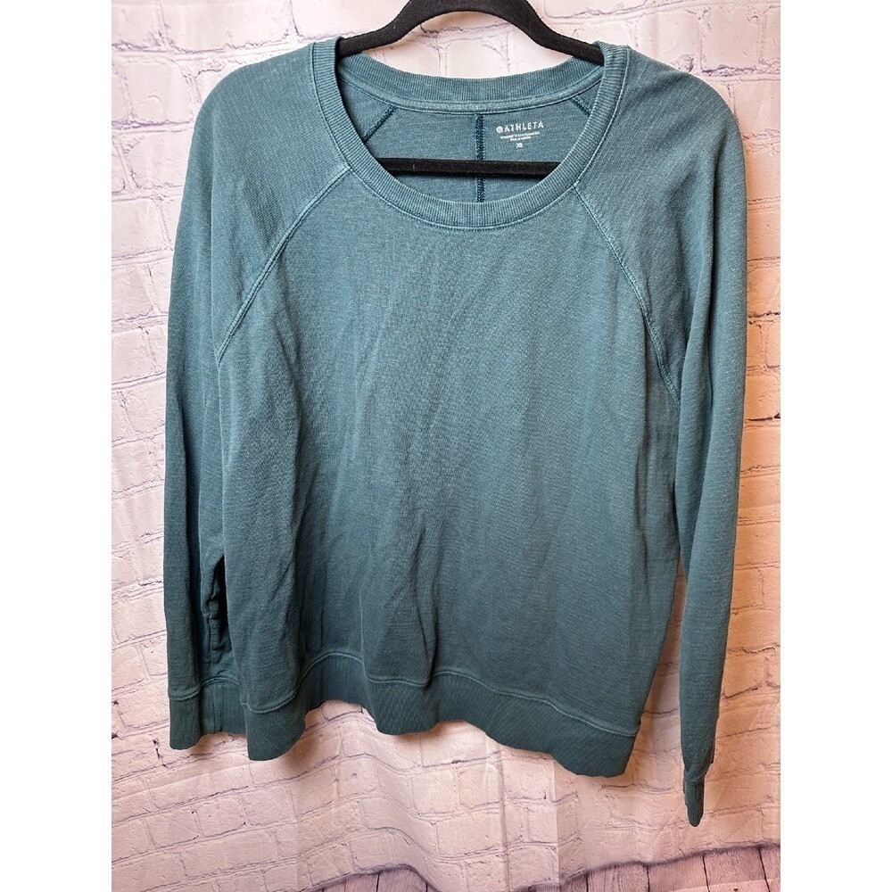 Athleta Pranayama Relaxed Fit Sweatshirt Pullover Top Teal Blue XL